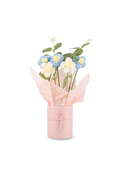 Generic HANNEA® Crochet Artificial Flowers, Blue Daisy Bouquet with Eucalyptu...