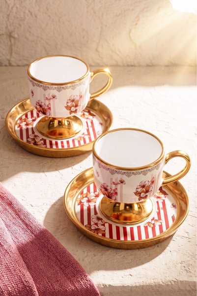 Perotti Cherry Blossom Porselen 2 Kişilik Kahve Fincanı Takımı