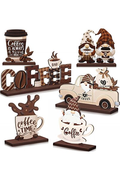 Generic 6PCS Wooden Coffee Bar Decor Set – Rustic Farmhouse Coffee Station De...
