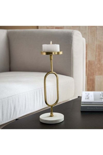 Generic Blake Metal Candle Stand with Marble Base - 10x10x29.5 cm