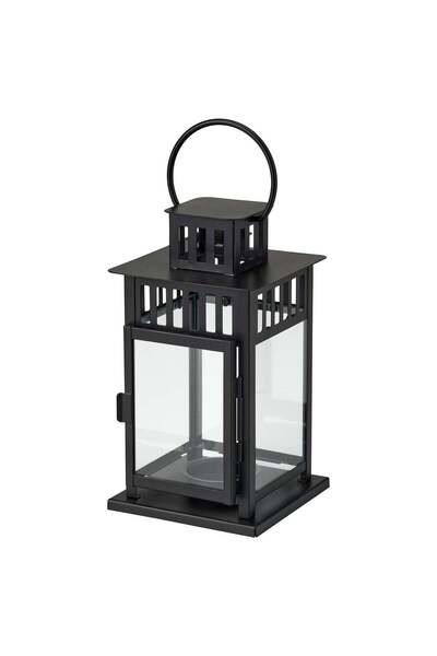Generic Tealight Lantern with Handle for Indoor/Outdoor Use, Black Steel, 20 cm