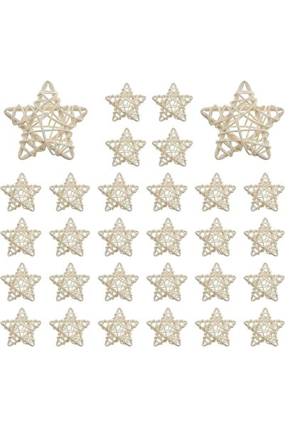 Generic 30 Pieces Natural Rattan Stars, 2.4 Inch Star Shaped Wicker Rattan De...