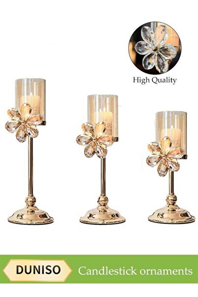 Generic 3-Piece Set, Clear Glass Candle Holder Plus Candle With Crystal Petal...
