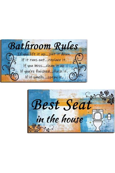 Generic ARS 2 Pieces Orange and Blue Bathroom Wall Decor, Abstract Wooden Han...