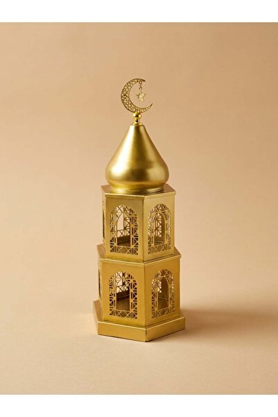 Generic Elegant Two-Tier Gold Minaret Lantern Box for Ramadan Table Centerpie...