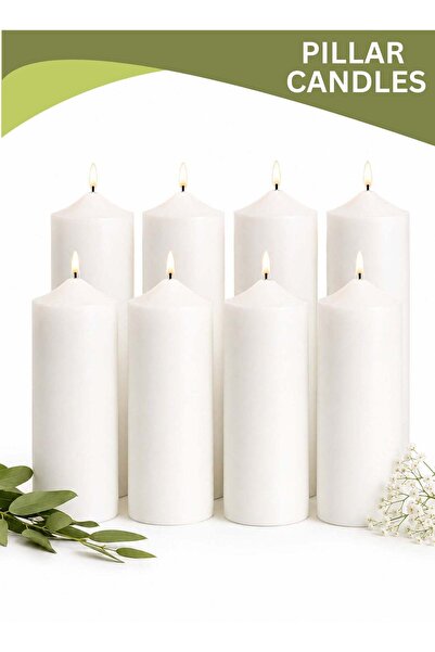 Generic 8 Piece Pillar Candle Set – Long Burning Decorative Candles for Home ...