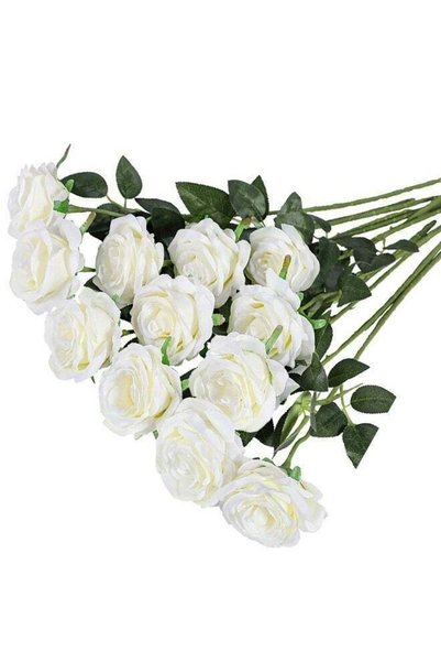 Generic 12 Piece Rose Silk Artificial Flower White