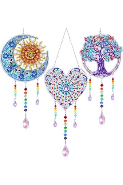 Generic 3 Pack 5D Diamond Painting Suncatcher,Wind Chime with Double Sided Rh...