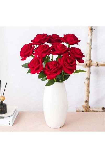 Generic 10 Pieces Red Roses Artificial Flowers, Simulated Red Rose, Silk Rose...