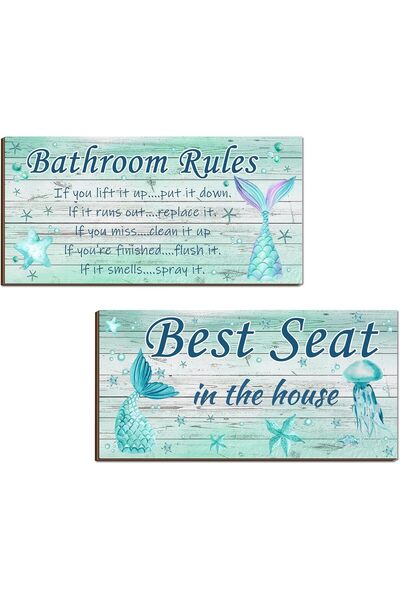 Generic ARS 2 Pieces Ocean Mermaid Tail Bathroom Wall Decor, Abstract Wooden ...