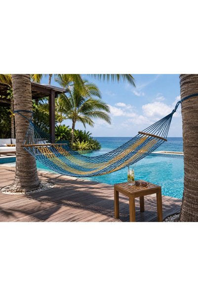 Generic Premium Outdoor Spreader Bar Hammock - 300cm Handwoven Rope Net Swing for Single Person, 120KG Weight Capacity Portable Garden Hammock Bed for Backyard Relaxation