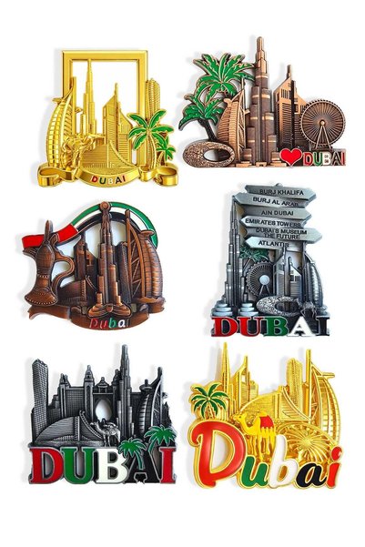 Generic Set of 6 premium Dubai magnets showcasing popular landmarks. Built wi...