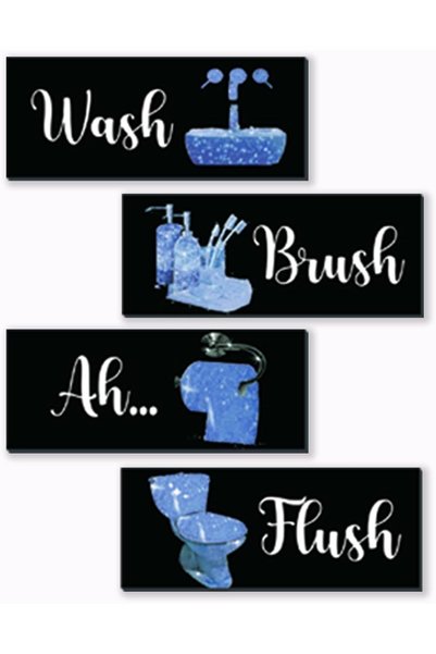 Generic ARS 4 Pcs Blue Bathroom Decor Funny Blue And Black Wall Art Wooden Ba...