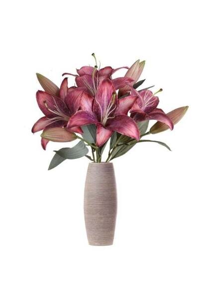 Generic 5 Pcs Vintage Hot Pink Artificial Silk Tiger Lily Flowers for Home & ...