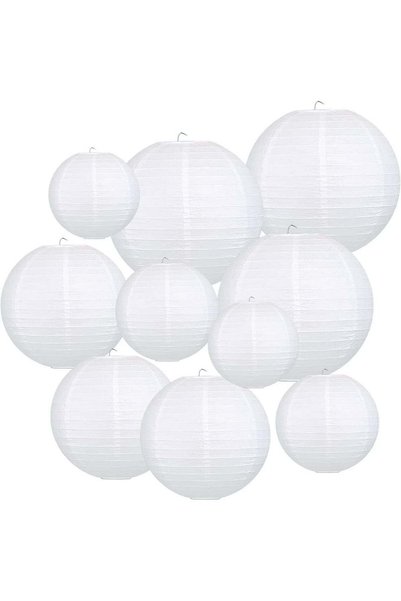 Generic 10 White Hanging Paper Lanterns, Round Design, Perfect for Parties & ...
