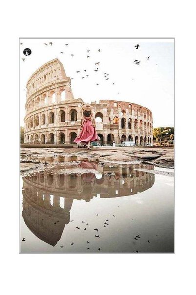 Generic Replica Of Roman Colosseum Themed Metallic Plate Beige/White/Grey 20x...