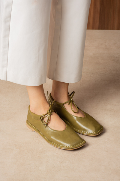 DUXAL SHOES Brendon Knot Detail Comfort Genuine Leather Lace-Up Women's Ballet Flats