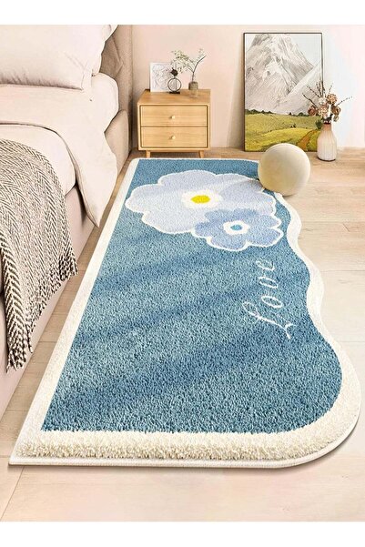 Generic Blue fresh floral imitation cashmere carpet, bedroom bedside carpet, ...