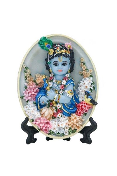 Generic Oval-Shape Krishna Wall Hanging - 4.6”H Hindu God Lord Baby Krishna I...