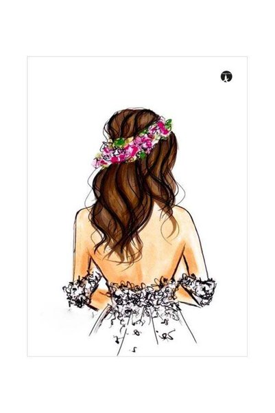 Generic Girl Themed Decorative Metallic Plate White/Beige/Brown 20x15cm