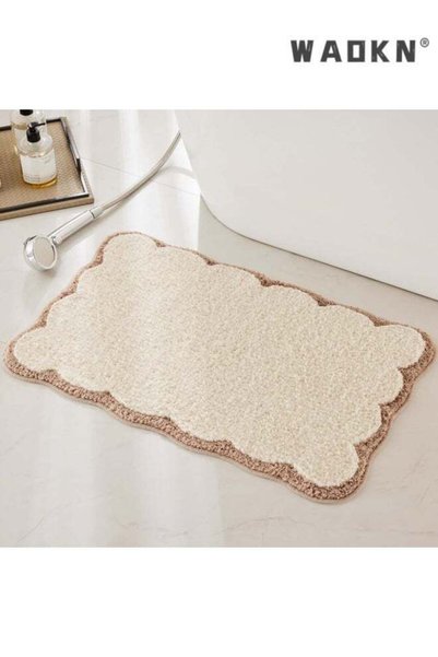 Generic Luxury Microfiber Bathroom Rugs, White Bath Rug with khaki Scalloped ...