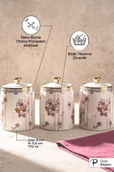 Perotti Cherry Blossom Porselen 3'lü Baharatlık Seti