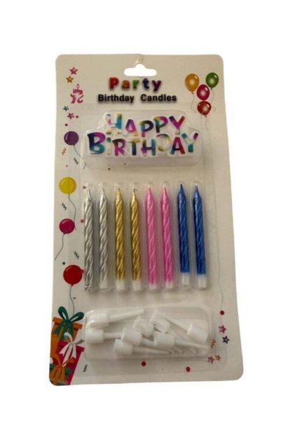 Generic Pck of 8 Spiral colored candles, plastic candle holders for each, and...