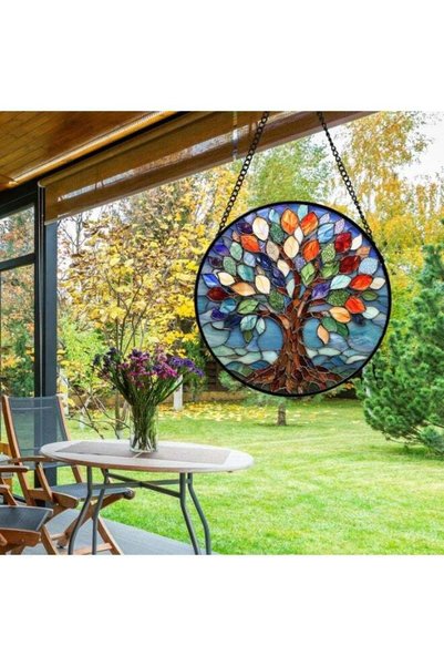 Generic Colorful Glass Window Hanging, Colorful Tree of Life Light Catcher Gl...