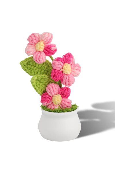 Generic HANNEA® Crochet Artificial Daisy Flower Bunch with Pot, Pink, 1 Pcs D...