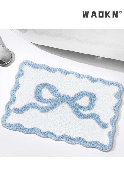 Generic Blue Bow Bathroom Rug ,Scalloped Bow Bath Mat Non Slip Cute Coquette ...
