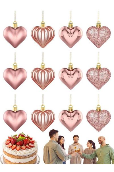 Generic 12 Pack Small Heart Shaped Baubles, Pinstripe, Shiny, Glitter & Matte...