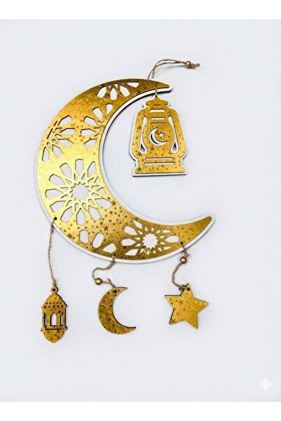 Generic Wooden Pendant Gold Moon & Star Hanging Decoration for Ramadan & Eid,...