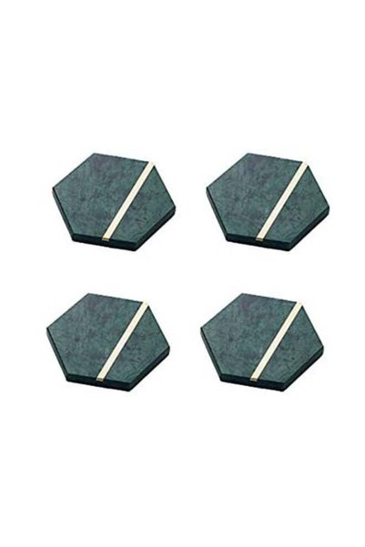 Generic 4-Piece Hexagon Marble Coasters For Drinks Marble Coasters with Brass...