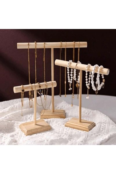Generic 3 Sizes Wooden Bracelet Display Stands T-bar Jewelry Holder Necklace ...