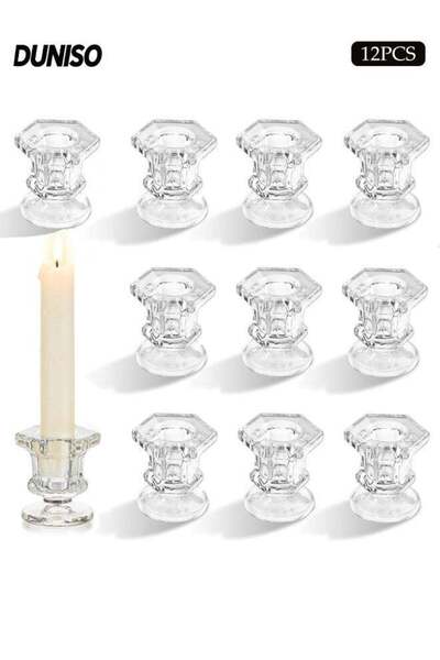 Generic 12Pcs Glass Candlestick Holders,Tapered Design for Wedding Celebratio...