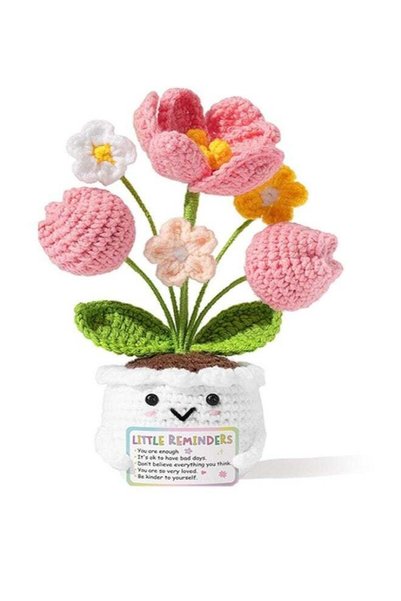 Generic Handmade Crochet Tulip Potted Plant with Encouraging Reminders – Cute...