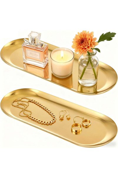 Generic Stainless Steel Decorative Tray, Set of 2, 9 Inch Long, Jewelry Dish ...