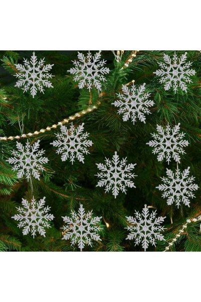 Generic Home Decoration Snowflake Hanging - Pack of 24 Glittery Plastic Ornam...