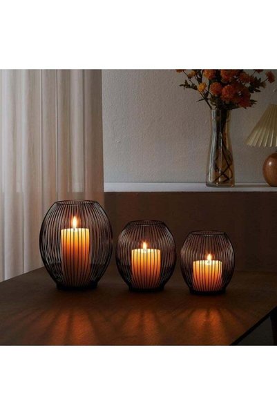 Generic Matte Black Metal Candle Holders Cylindrical Cage Pillar Candle Holde...