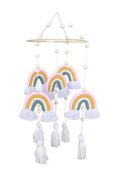 Generic Colorful Baby Wind Chimes for Nursery, Macrame Rainbow Mobile Rattle ...