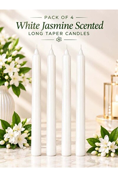 Generic PACK OF 4 White Jasmine Scented Long Taper Candles, Decorative Dinner...