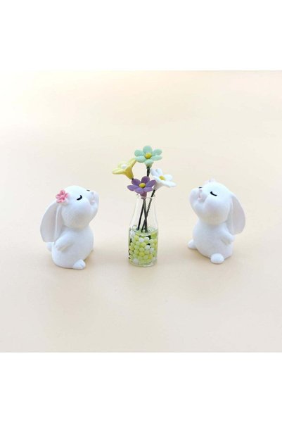 Generic Car Ornament – Daisies + Two Bunnies, Cute Figurine, Dashboard Decor,...