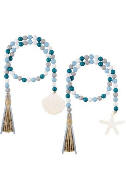 Generic 2 Pcs Farmhouse Seashell Bead Garland with Tassels – Coastal Wooden B...