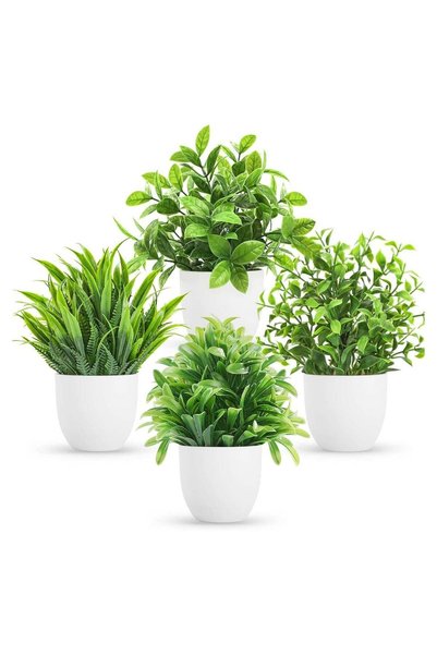 Generic 4 Pack Mini Fake Plants Artificial Potted Eucalyptus Faux Plants for ...