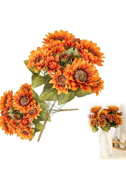 Generic 2 Pack Vintage Yellow Sunflowers Artificial Flowers - 9 Floral Heads ...