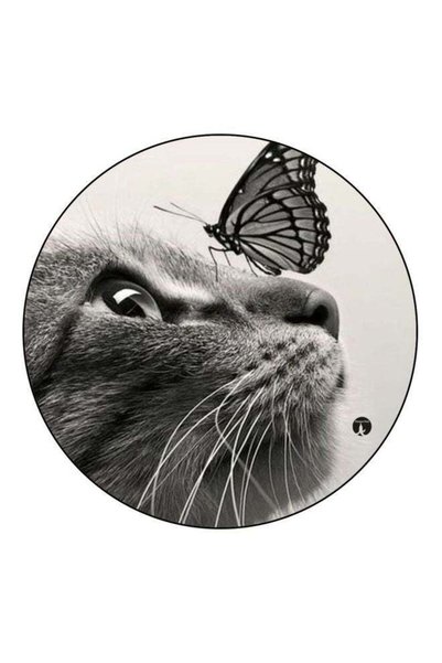 Generic Cat And Butterfly Printed Wooden Fridge Magnet Grey 5.5cm