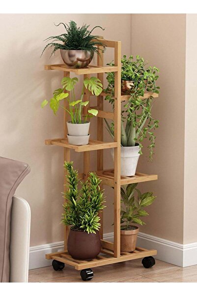 Generic Bamboo Rolling Plant Stand Indoor Outdoor, Multiple Flower Pot Holder...