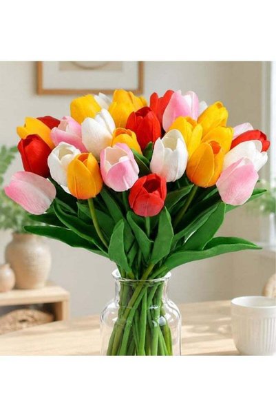 Generic 12 PCS Artificial Tulips 4 Colors Fake Tulips Artificial Flowers, Fau...