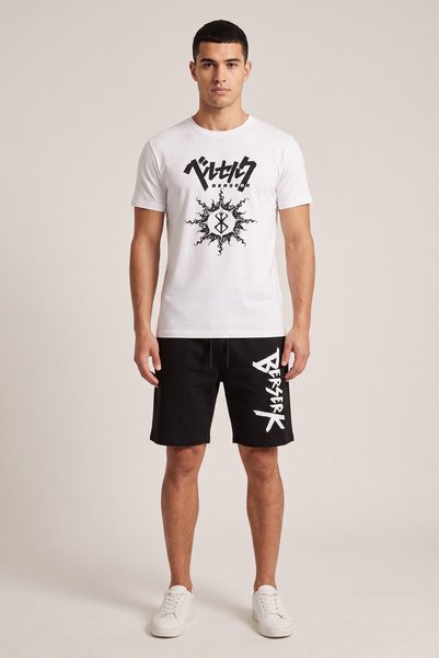 Stoykis Men's Shorts T-Shirt Set Anime Printed 100% Cotton Summer Top and Bottom Set - White Black