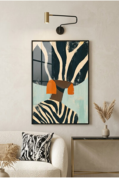 Linacci Black Framed Ethnic Woman Printed Real Glass Painting - Turquoise Ava...